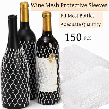 150 Pieces Wine Mesh Protective Sleeves, 8 Inch Long Liquor Bottle Protector, PE Net Sleeves for Glass Bottle, Keep Bottles Safe While Traveling or in Transportation, White.