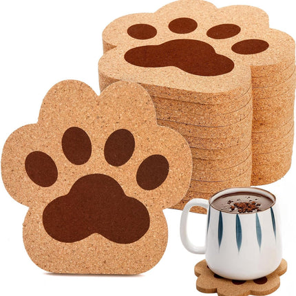 12 Pack Cork Coasters for Drinks, 4.7" Absorbent Cup Mat Set, Heat Resistant Kitchen Coasters, Reusable Cat Paw Shape Table Protection Trivet Glasses Mugs, Room Decor, Housewarming Gifts.