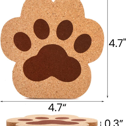 12 Pack Cork Coasters for Drinks, 4.7" Absorbent Cup Mat Set, Heat Resistant Kitchen Coasters, Reusable Cat Paw Shape Table Protection Trivet Glasses Mugs, Room Decor, Housewarming Gifts.