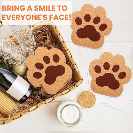 12 Pack Cork Coasters for Drinks, 4.7" Absorbent Cup Mat Set, Heat Resistant Kitchen Coasters, Reusable Cat Paw Shape Table Protection Trivet Glasses Mugs, Room Decor, Housewarming Gifts.