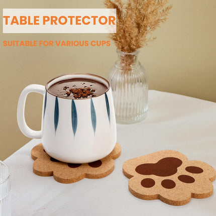12 Pack Cork Coasters for Drinks, 4.7" Absorbent Cup Mat Set, Heat Resistant Kitchen Coasters, Reusable Cat Paw Shape Table Protection Trivet Glasses Mugs, Room Decor, Housewarming Gifts.