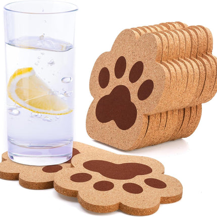 12 Pack Cork Coasters for Drinks, 4.7" Absorbent Cup Mat Set, Heat Resistant Kitchen Coasters, Reusable Cat Paw Shape Table Protection Trivet Glasses Mugs, Room Decor, Housewarming Gifts.