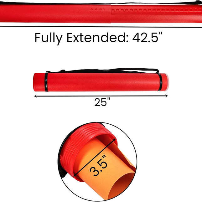 3 Packs Extendable Poster Tube, 25" to 42.5" Waterproof Blueprint Holder with Strap, Portable Telescoping Carrying Case Lid for Maps, Art and Drawings, Round Storage Container Document.