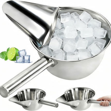 2 Pack 55 OZ Metal Ice Scoop, Large Stainless Steel Scooper, Heavy-Duty Flat Bottom Scoops, Stackable Durable Feed Grain Scoop for Restaurant, Kitchen, Bulk Food, Farm Feed, 1.72 Quart.