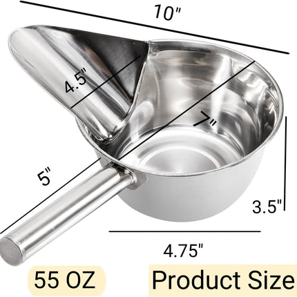 2 Pack 55 OZ Metal Ice Scoop, Large Stainless Steel Scooper, Heavy-Duty Flat Bottom Scoops, Stackable Durable Feed Grain Scoop for Restaurant, Kitchen, Bulk Food, Farm Feed, 1.72 Quart.