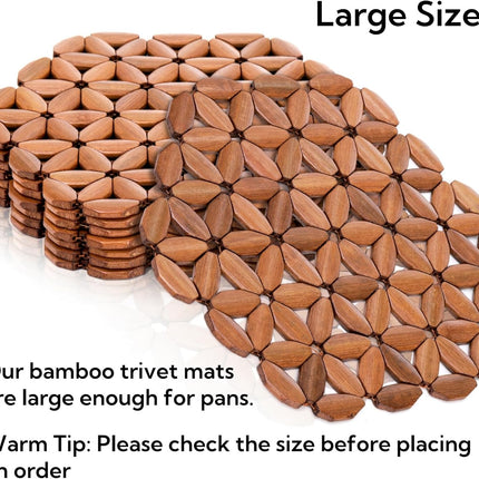 8 Pack Bamboo Trivet Mat, Hot Plate Pad, Heat Resistant Table Counter Protector, Coaster for Tea Coffee Pot Plates Pans Bowls, Festive Design Décor, Kitchen Gift Idea.