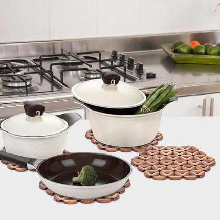 8 Pack Bamboo Trivet Mat, Hot Plate Pad, Heat Resistant Table Counter Protector, Coaster for Tea Coffee Pot Plates Pans Bowls, Festive Design Décor, Kitchen Gift Idea.