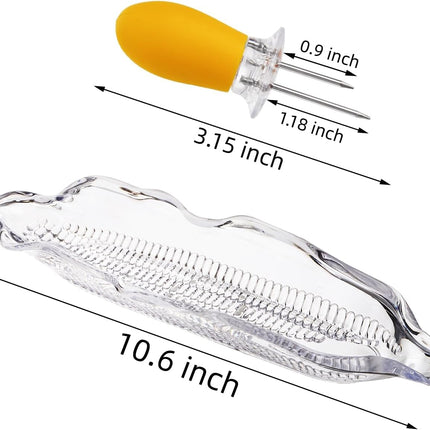 18 Pcs Corn Dish Set, Clear Plastic Tray with 8 Cob Holders, Transparent on The Dinnerware Barbecue Service Stainless Steel Skewer Needle for Sweet Butter.