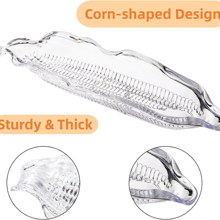 18 Pcs Corn Dish Set, Clear Plastic Tray with 8 Cob Holders, Transparent on The Dinnerware Barbecue Service Stainless Steel Skewer Needle for Sweet Butter.