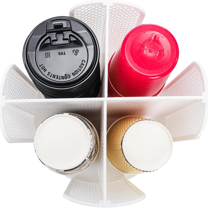 2 Pack Paper Cup & Lid Holder, Rotating Coffee Cups Dispenser with 4 Compartments, Plastic Disposable Storage Organizer for Countertop Bathroom Station Bar Kitchen Office (White).