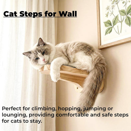 3 Pack Wood Cat Wall Steps, Mounted Cats Shelves with Non Slip Felt Mat, Floating Kittens Furniture Shelf, Perches Tree for Adult Climbing, Jumping, Lounging, Holds up 30lbs.