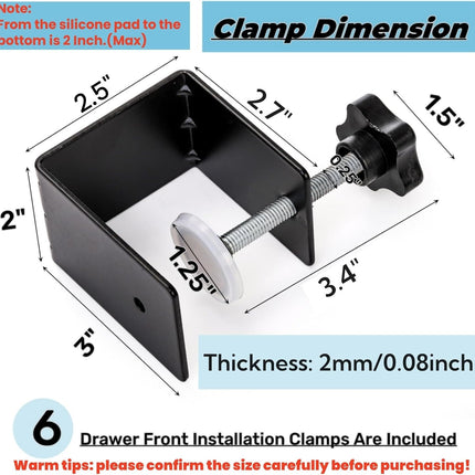6 Pack C Clamps, 2 Inch Drawer Front Installation Clamp, Heavy Duty Cold Rolled Steel Desk Fixing Clip for Cabinet Mounting, Woodworking, Welding, and Building.