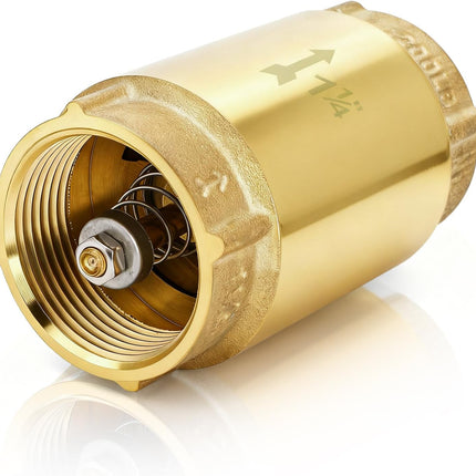 1-1/4 Inch Brass Check Valve, Universal One Way In Line Valves with Backflow Prevention, No Return Female Pipe Thread for Garden Hose Well Pumps Irrigation Systems, 1.25'' FNPT.