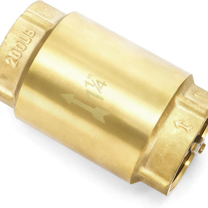 1-1/4 Inch Brass Check Valve, Universal One Way In Line Valves with Backflow Prevention, No Return Female Pipe Thread for Garden Hose Well Pumps Irrigation Systems, 1.25'' FNPT.