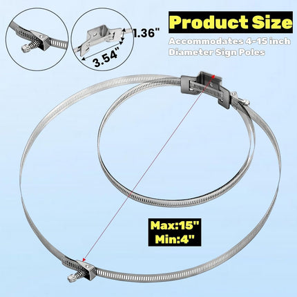 4 Pack Sign Mounting Brackets for Larger Poles, 4" to 15" Adjustable Expansion Tank Bracket, Metal Street Holder with Pole Clamps and Straps Electrical Boxes, Security Camera.