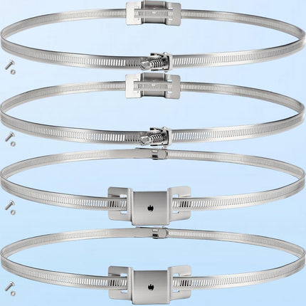 4 Pack Sign Mounting Brackets for Larger Poles, 4" to 15" Adjustable Expansion Tank Bracket, Metal Street Holder with Pole Clamps and Straps Electrical Boxes, Security Camera.