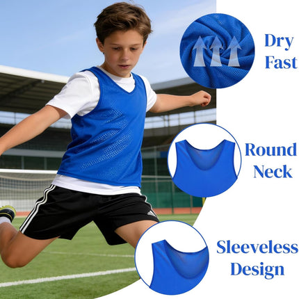 18 Packs Youth Team Pinnies, Kids Scrimmage Training Vest, Pennies, Jerseys Mesh Practice Vests for Basketball, Soccer, Football, Volleyball, 3 Colors.
