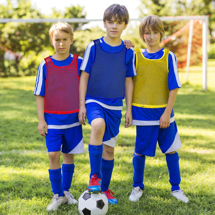 18 Packs Youth Team Pinnies, Kids Scrimmage Training Vest, Pennies, Jerseys Mesh Practice Vests for Basketball, Soccer, Football, Volleyball, 3 Colors.