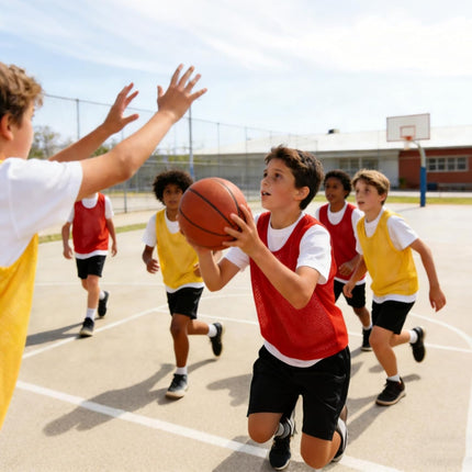 18 Packs Youth Team Pinnies, Kids Scrimmage Training Vest, Pennies, Jerseys Mesh Practice Vests for Basketball, Soccer, Football, Volleyball, 3 Colors.