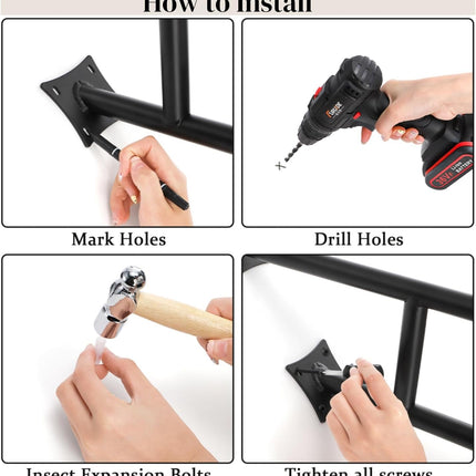 Handrails for Outdoor Steps, 25" Wall Mount U-Shaped Garage Railing, Heavy Duty Black Hand Rail 1-3 Step, One-Piece Design Iron Safety Grab Bars Elderly, Pregnant Women, Porch Deck.