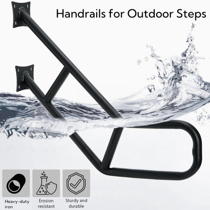 Handrails for Outdoor Steps, 25" Wall Mount U-Shaped Garage Railing, Heavy Duty Black Hand Rail 1-3 Step, One-Piece Design Iron Safety Grab Bars Elderly, Pregnant Women, Porch Deck.