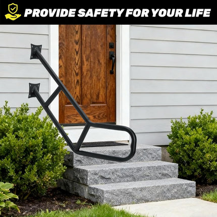 Handrails for Outdoor Steps, 25" Wall Mount U-Shaped Garage Railing, Heavy Duty Black Hand Rail 1-3 Step, One-Piece Design Iron Safety Grab Bars Elderly, Pregnant Women, Porch Deck.