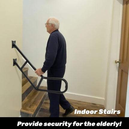 Handrails for Outdoor Steps, 25" Wall Mount U-Shaped Garage Railing, Heavy Duty Black Hand Rail 1-3 Step, One-Piece Design Iron Safety Grab Bars Elderly, Pregnant Women, Porch Deck.