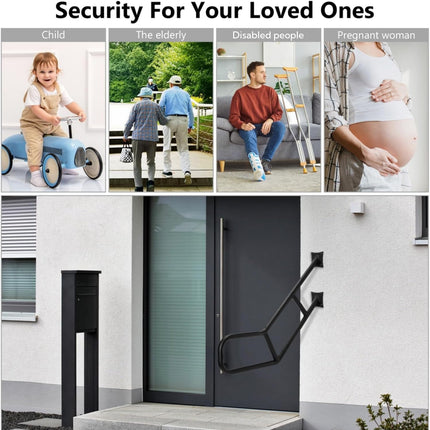 Handrails for Outdoor Steps, 25" Wall Mount U-Shaped Garage Railing, Heavy Duty Black Hand Rail 1-3 Step, One-Piece Design Iron Safety Grab Bars Elderly, Pregnant Women, Porch Deck.