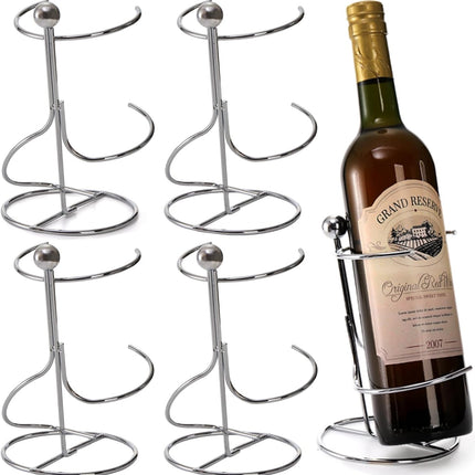 4 Packs Single Wine Rack Countertop, Silver Metal Small Holder, Floating Bottle Holder for Storage, Cabinet, Pantry, Unique Tabletop as Gifts Lovers.