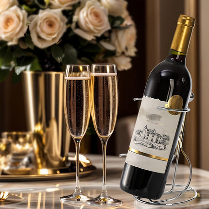 4 Packs Single Wine Rack Countertop, Silver Metal Small Holder, Floating Bottle Holder for Storage, Cabinet, Pantry, Unique Tabletop as Gifts Lovers.