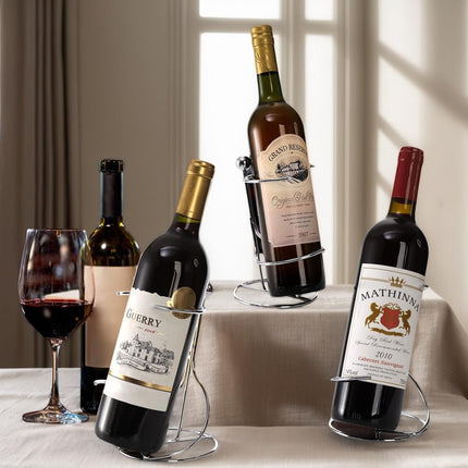 4 Packs Single Wine Rack Countertop, Silver Metal Small Holder, Floating Bottle Holder for Storage, Cabinet, Pantry, Unique Tabletop as Gifts Lovers.