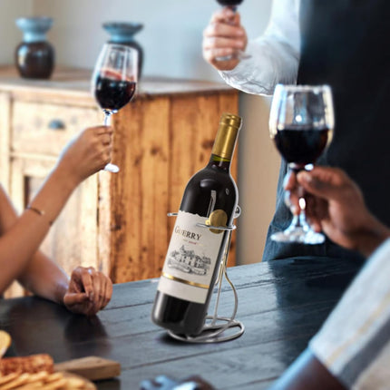 4 Packs Single Wine Rack Countertop, Silver Metal Small Holder, Floating Bottle Holder for Storage, Cabinet, Pantry, Unique Tabletop as Gifts Lovers.