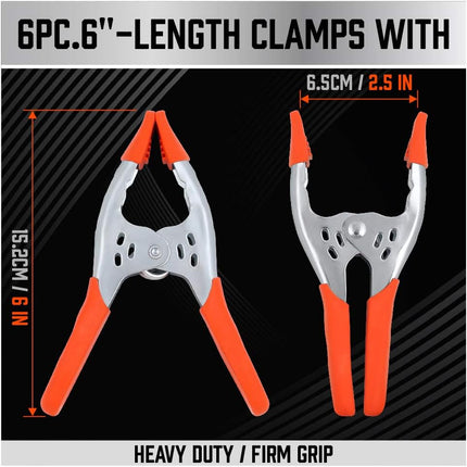 Spring Clamps - Set of 6 - 6 inch - Heavy Duty Spring Clamps - Metal Spring Clamps - Fastening Clamps - A-frame Clamps - Fastening Clamps for Woodworking - Jaw Opening 2.5 inch.