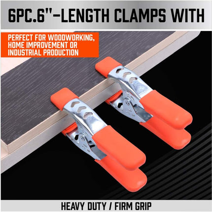 Spring Clamps - Set of 6 - 6 inch - Heavy Duty Spring Clamps - Metal Spring Clamps - Fastening Clamps - A-frame Clamps - Fastening Clamps for Woodworking - Jaw Opening 2.5 inch.