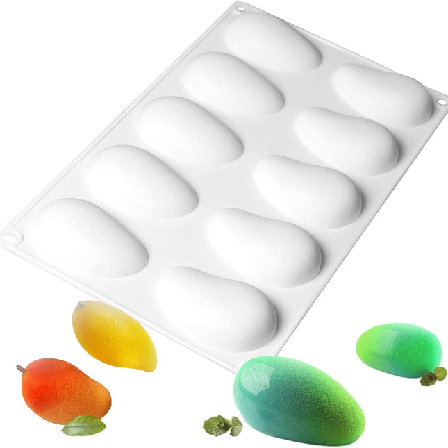 Mango silicone mould - For baking mousse cakes - fruit French desserts, pastries, chocolate, ice cream - cake decoration moulds - 3D mango shape - 10 cavities.