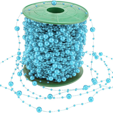 Artificial pearl string - pearl beads - suitable for blue weddings - bridal bouquets - do-it-yourself crafts - table decorations - Christmas decoration for a party - light blue - 60 meters.