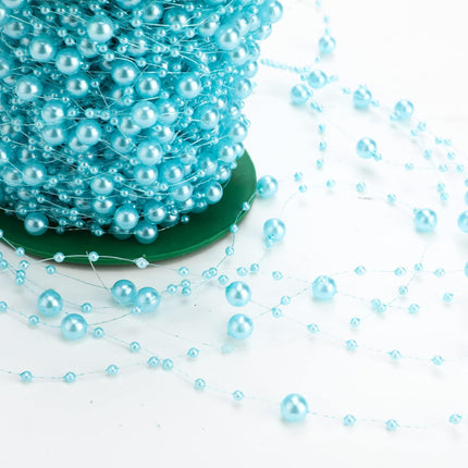 Artificial pearl string - pearl beads - suitable for blue weddings - bridal bouquets - do-it-yourself crafts - table decorations - Christmas decoration for a party - light blue - 60 meters.
