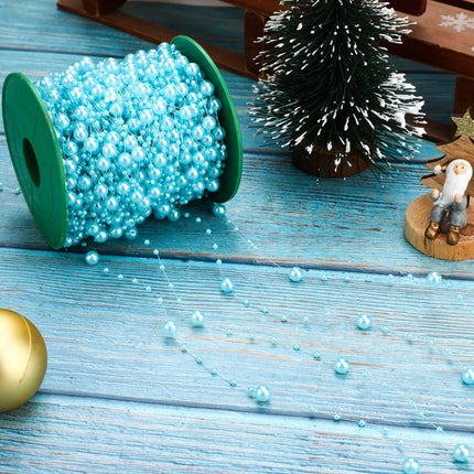 Artificial pearl string - pearl beads - suitable for blue weddings - bridal bouquets - do-it-yourself crafts - table decorations - Christmas decoration for a party - light blue - 60 meters.