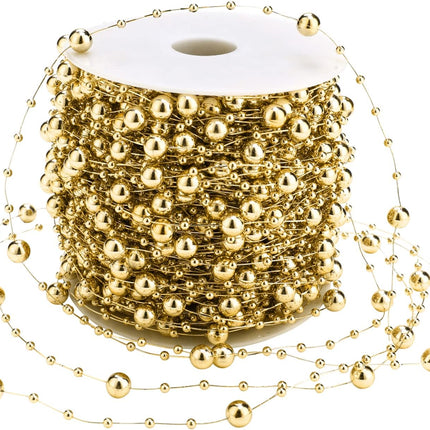 Artificial pearl beads chain - Pearl beads - Suitable for light blue weddings, bridal bouquets, DIY crafts, table decorations, Christmas decorations - Gold - 60 metres.