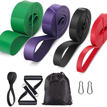 Resistance Band - 4-Pack - With Handle & Door Buckle - Storage Bag - Fitness Bands - Pull-Ups - Strength Training - Elastic Cords - Men & Women - Yoga Stretch - Assisted Pull Bands.