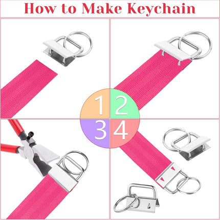 Keychain Hardware Kit - 50 pieces - Lanyard Keychains - 1 inch - With Keychain Pliers - Hardware Supplies for Keychains and Wrist Clips.
