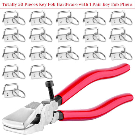 Keychain Hardware Kit - 50 pieces - Lanyard Keychains - 1 inch - With Keychain Pliers - Hardware Supplies for Keychains and Wrist Clips.