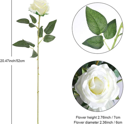 Artificial Flowers - 12 pieces - Rayon Flowers - Realistic Rose Bouquet - Long Stems - Suitable for Home - Wedding - Party - Decoration - White.