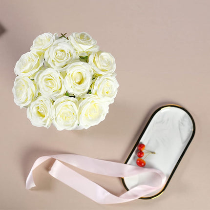 Artificial Flowers - 12 pieces - Rayon Flowers - Realistic Rose Bouquet - Long Stems - Suitable for Home - Wedding - Party - Decoration - White.