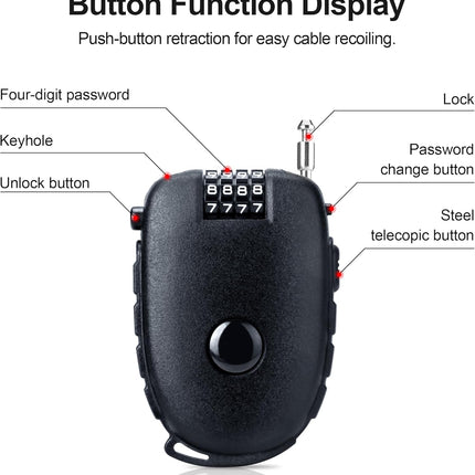 Snowboardslot - 4-position combination 27.5 inch - retractable cable lock - for snowboards, bikes, luggage, backpacks, scooters, suitcases - small - multi-functional - travel security lock - black.
