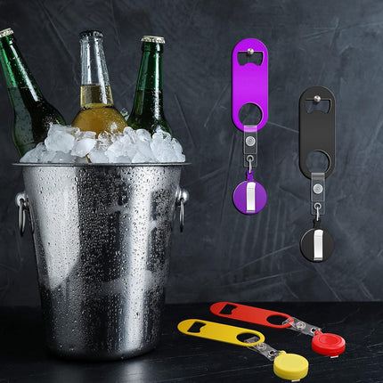 Bottle Opener - 8 pieces - Telescopic Bottle Opener - Bartender - Flat Beer Opener - With Round Base - For Kitchen, Dining Room, Home Use, Party Gift - 8 Colours - 87*33mm - 32g.
