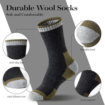 Heren walking socks - woolen socks - 5 pairs - fleece lined - thick - warm - winter socks with crew neck - suitable for cold weather.