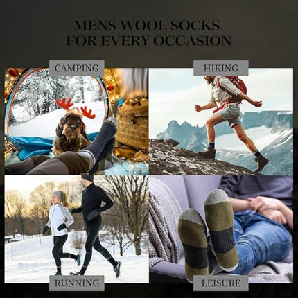 Heren walking socks - woolen socks - 5 pairs - fleece lined - thick - warm - winter socks with crew neck - suitable for cold weather.