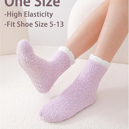 Non-slip socks - Coral fleece socks - with grip - lint-free - suitable for ladies - 4 pairs - gift.
