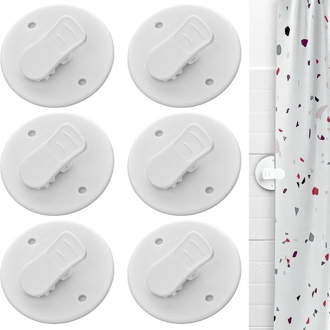 Shower Curtain Clips - 6 Pack - Self-Adhesive - Shower Splash Clips - For Curtains - Shower Curtains - Weighted Clips - Secure Shower Curtains and Curtains.
